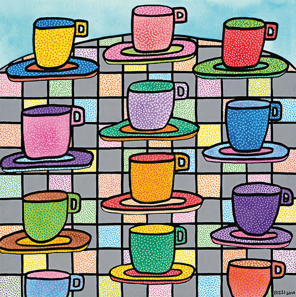 The most colourful cups of coffee;Siebdruck auf Leinwand, 99 Exemplare,;45 x 45 cm;1865 inkl. Rahmen - Galerie Wroblowski